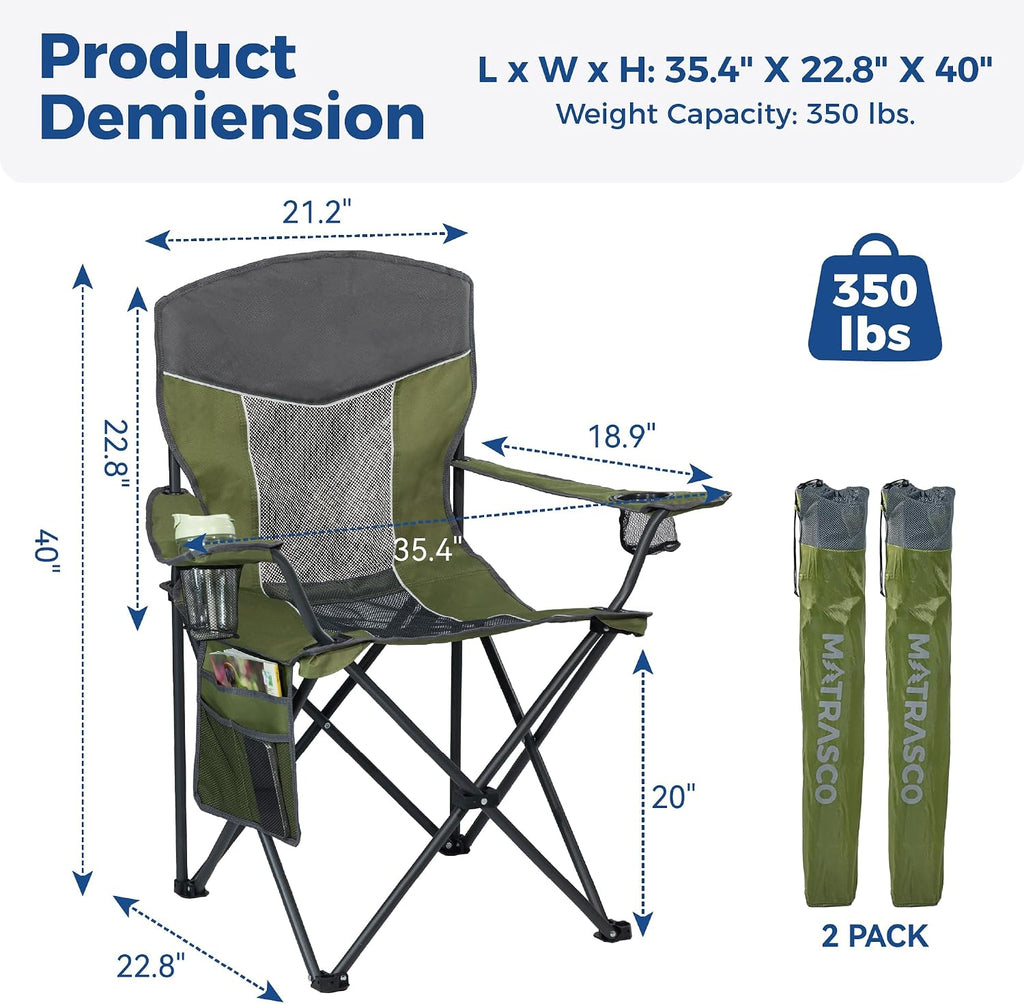 Oversized XL Camping Chair 2-Pack with Mesh Back, Green