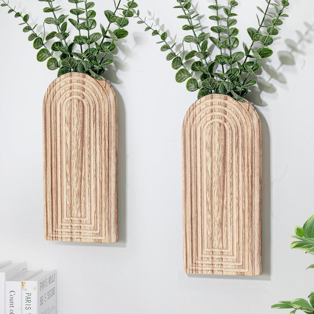 Handmade Wooden Wall Vases Set of 2 for Plants