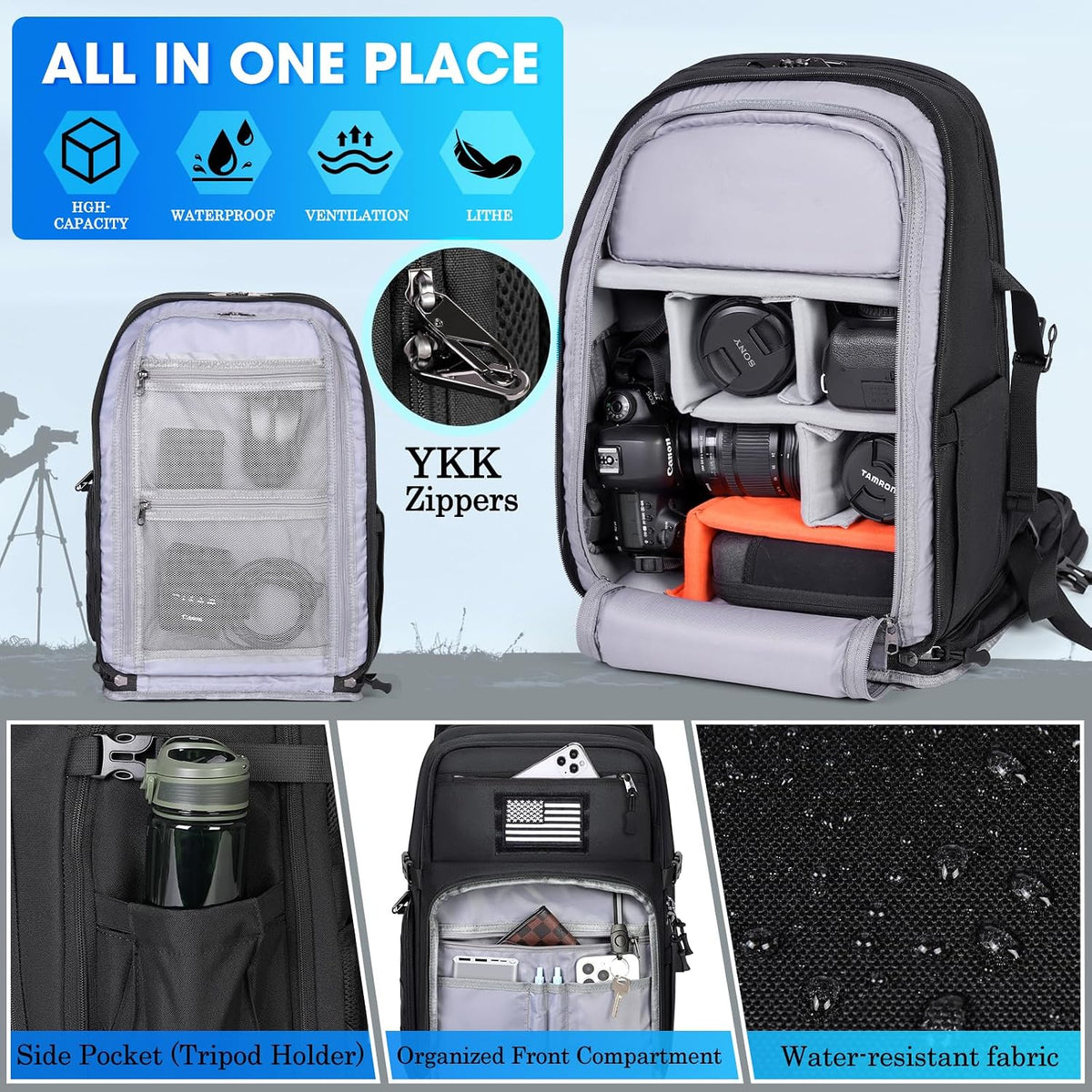 SDYSM Waterproof Camera Backpack 15.6 Inch,Camera Bags for Photographers