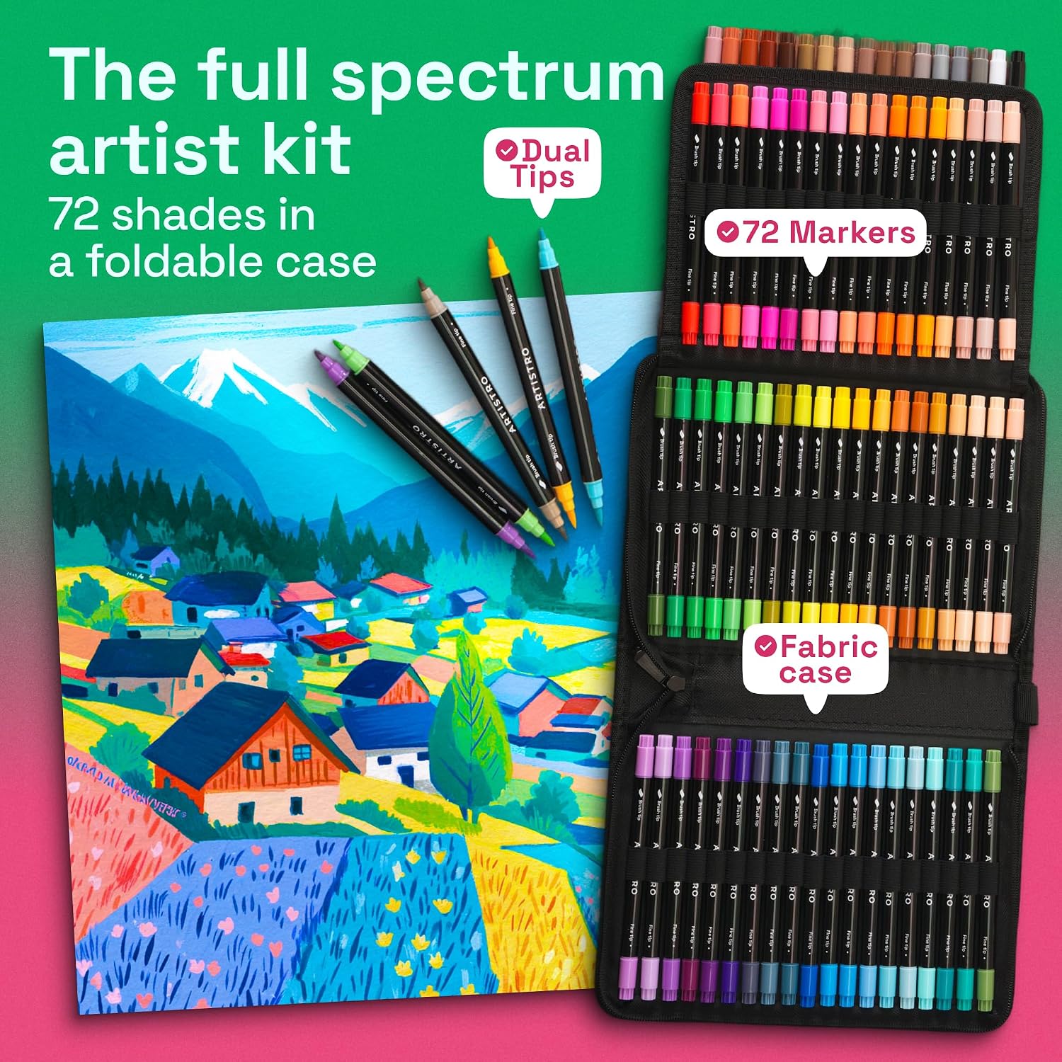 ARTISTRO Acrylic Paint Markers, Dual-Tip Paint Pens, Black 72 Pack