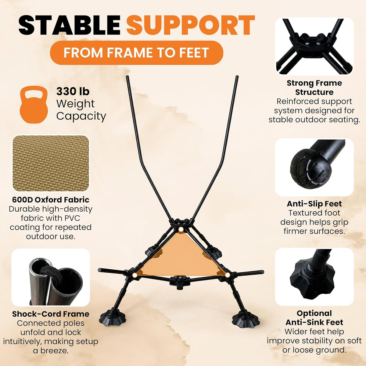 Compact High Back Camp Chair - Adjustable Height & Recline