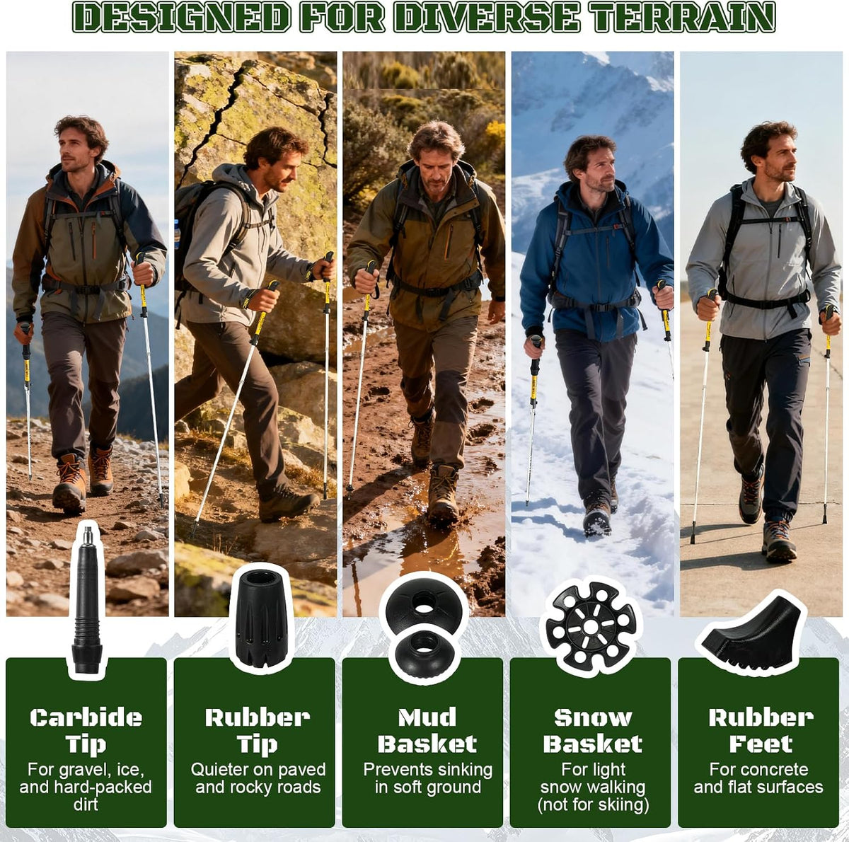 Collapsible Trekking Poles, Light Aluminum Walking Sticks