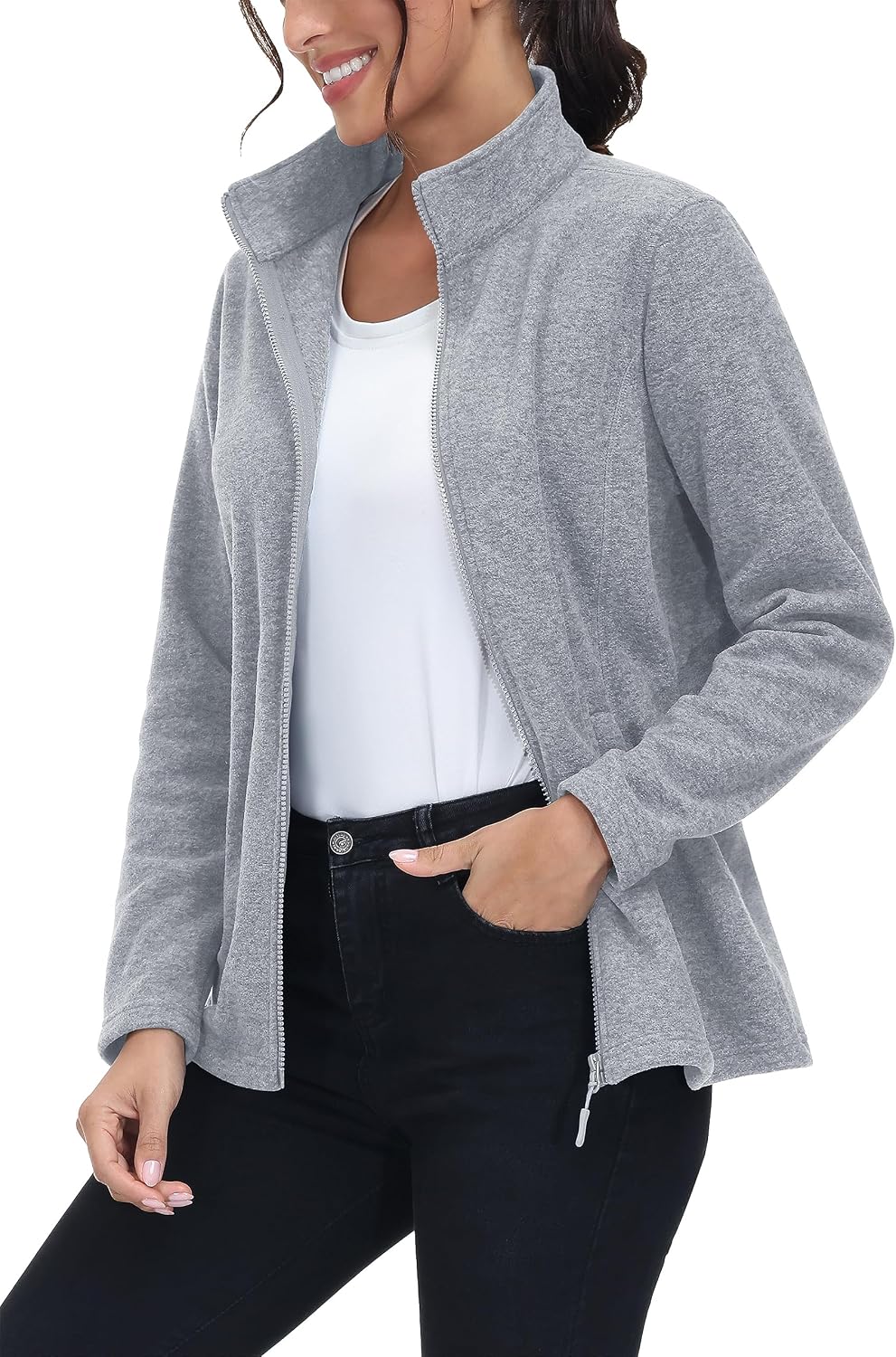 MAGCOMSEN Womens Fleece Zip Up Jacket with Pockets Lightweight Soft Coat