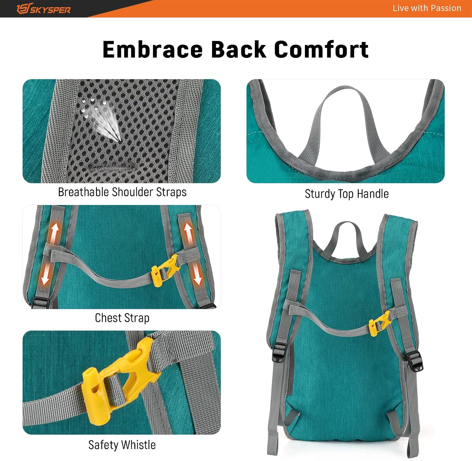SKYSPER 15L/20L Foldable Hiking Backpack Lightweight Packable Travel Daypack with Chest Strap Small Folding Pack for Walking
