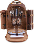 Picnic Backpack, 2-Person with Blanket & Wine, Family & Lovers Gift, Brown