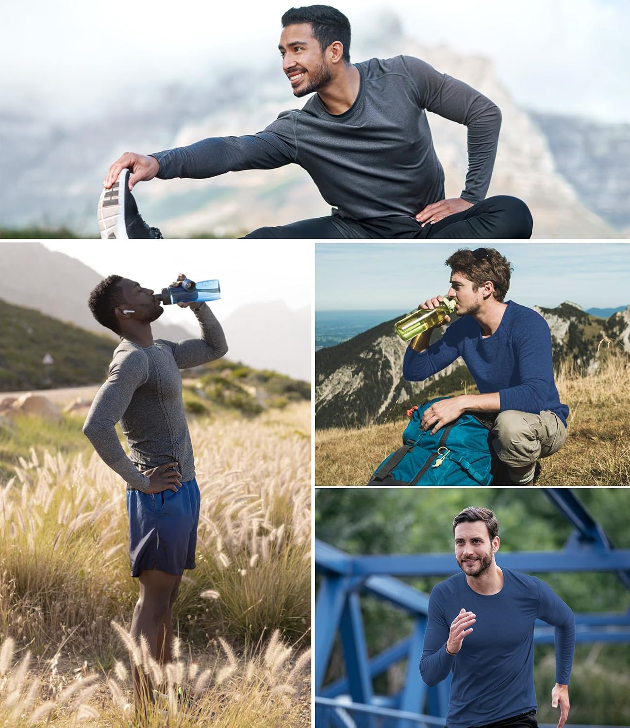Kinglaman 6 Pack Men Dry Fit Workout Long Sleeve UPF 50+ Athletic Gym Shirt
