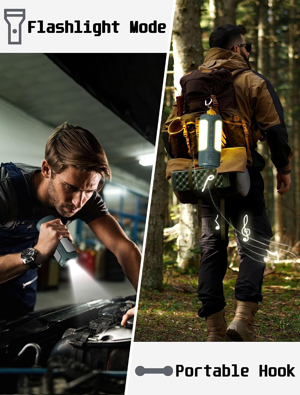 4 in 1 Foldable Camping Lantern with Bluetooth Speaker, Portable Flashlight, LED Folding Tent Lights, 750Lm, 5 Modes