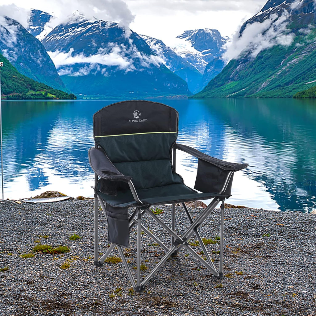 LET'S CAMP Folding Camping Chair Oversized Heavy Duty Padded Outdoor Chair