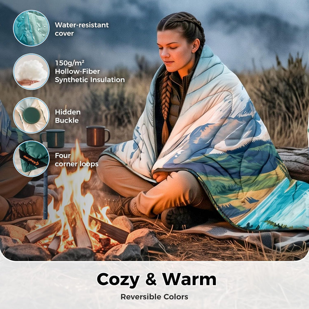 KingCamp Ultralight Camping Blanket, Wearable Packable Blanket,79"x57"