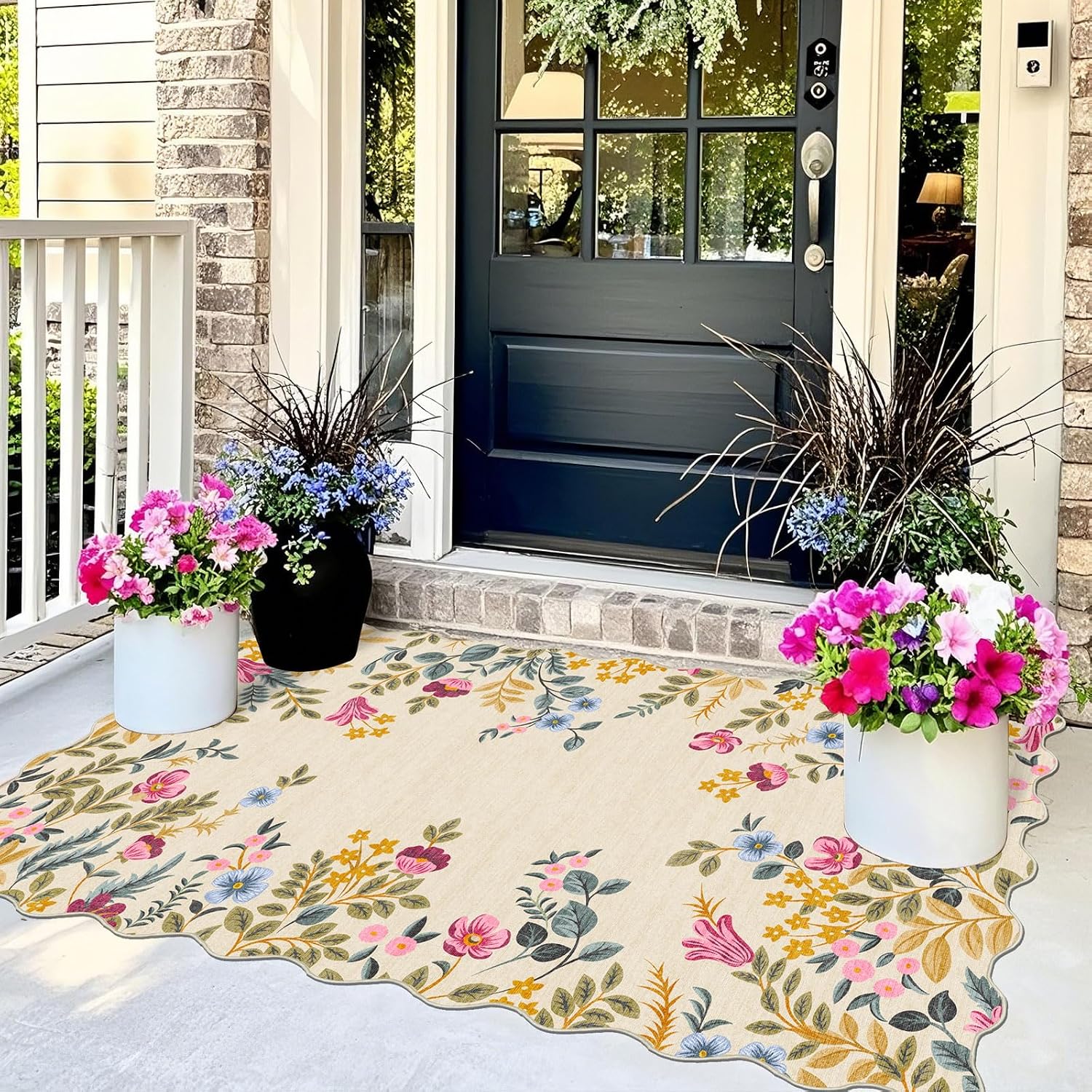 Colorful Floral Entry Rug - 3x5 Ft Washable Indoor Outdoor Front Door Mat Outside Entrance Front Porch Mat Non-Slip Boho Throw Rugs for Living Room Bedroom Entryway Kitchen Office Porch Decor
