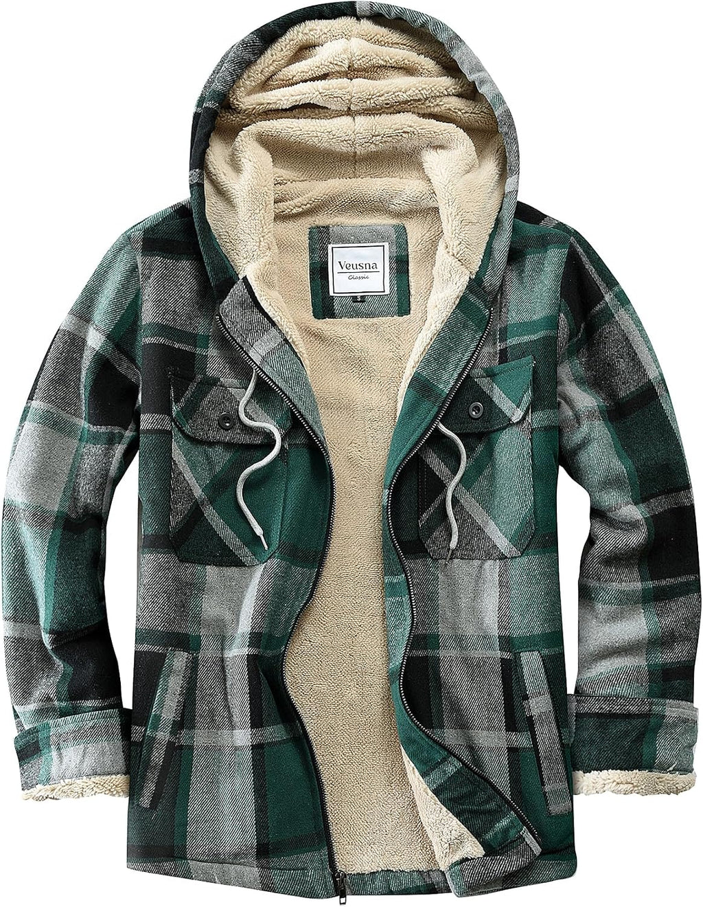 Men's Zip Up Flannel Shirt Jacket Fleece Lined with Hood