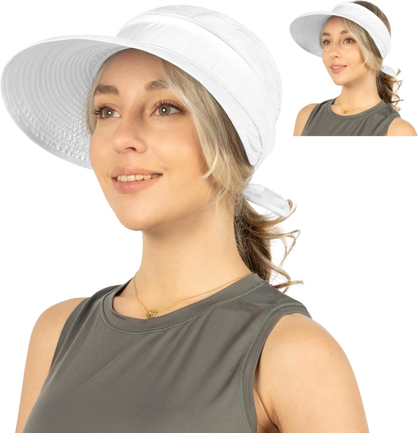 SUN CUBE Womens Sun Hat UV Protection Wide Brim Zip-Off Golf Visor