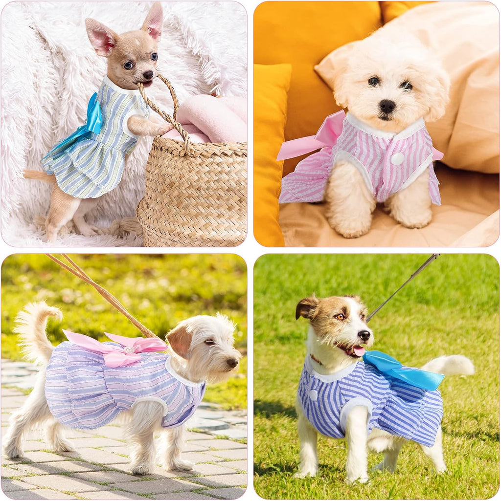 Reginary 4 Pack Princess Dog Dresses for Small Dogs Girl, Tutu Skirt with Pearl Bow, Cute Summer Puppy Clothes, Sleeveless Pet Apparel with Front Buttons for Chihuahua Yorkie Maltese, Cats(Small)