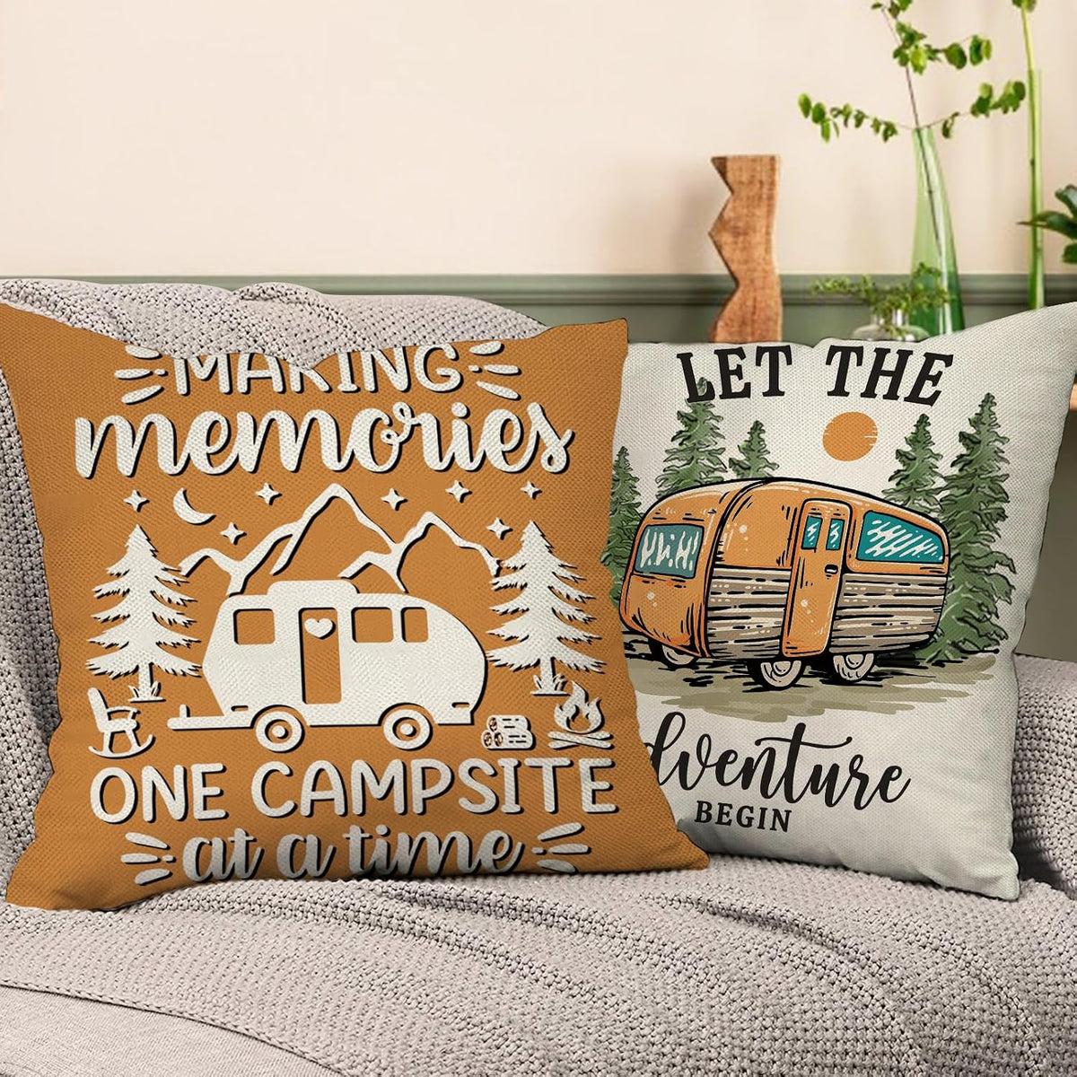 Camper Decorative Throw Pillow Covers 18 x 18 Set of 4