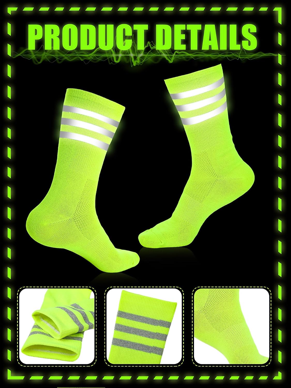 4 Pairs Glow in Dark Reflective Socks Cycling