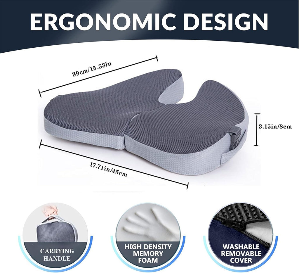 Small Travel Seat Cushion for Airplane,Portable Foldable Seat Cushion,Sciatica Pain Relief with Built-in Handles-Memory Foam Chair Cushions to Enhance Posture & Back Pain,for Car, Office, Gaming (