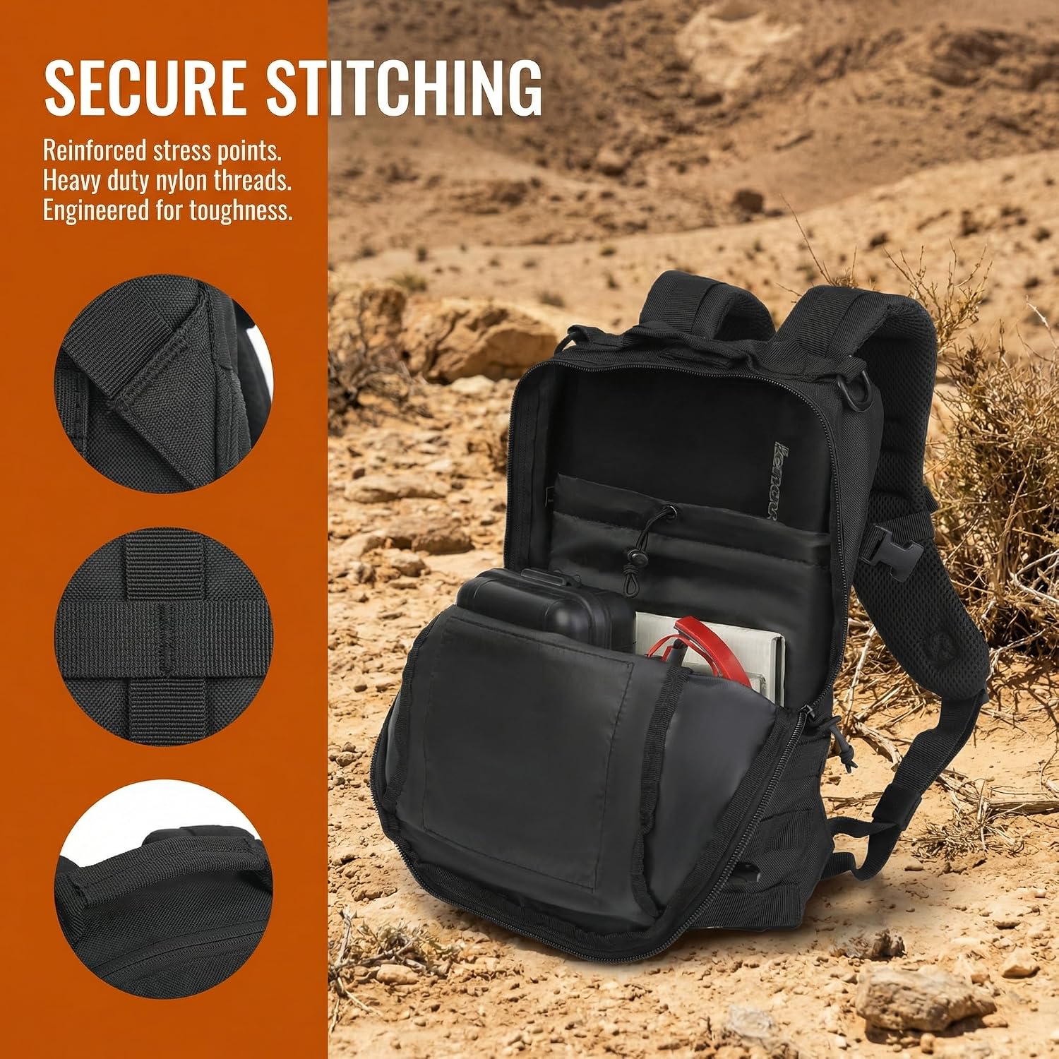 Small Tactical Hiking Backpack, 12L MOLLE Bookbag Daypack for Travel