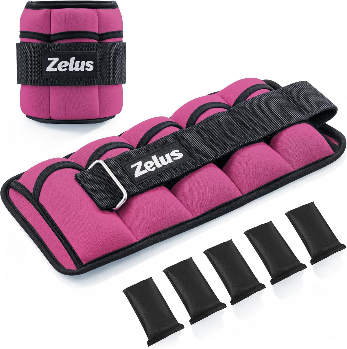 ZELUS 1 Pair Adjustable Ankle Weights, 2 4 6 8 10 lb Modularized Leg Weight Straps for Women Men, Weighted Ankle Weight Set with Removable Sandbags, 1-5 lb per Ankle Strap for Gym Yoga Jogging Walking