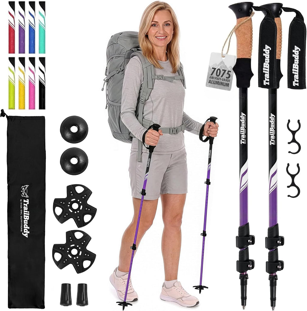 TrailBuddy Trekking Poles – Lightweight 7075 Aluminum Hiking Poles for Women, Men & Seniors – Collapsible Walking Sticks for Travel, Trails & Balance