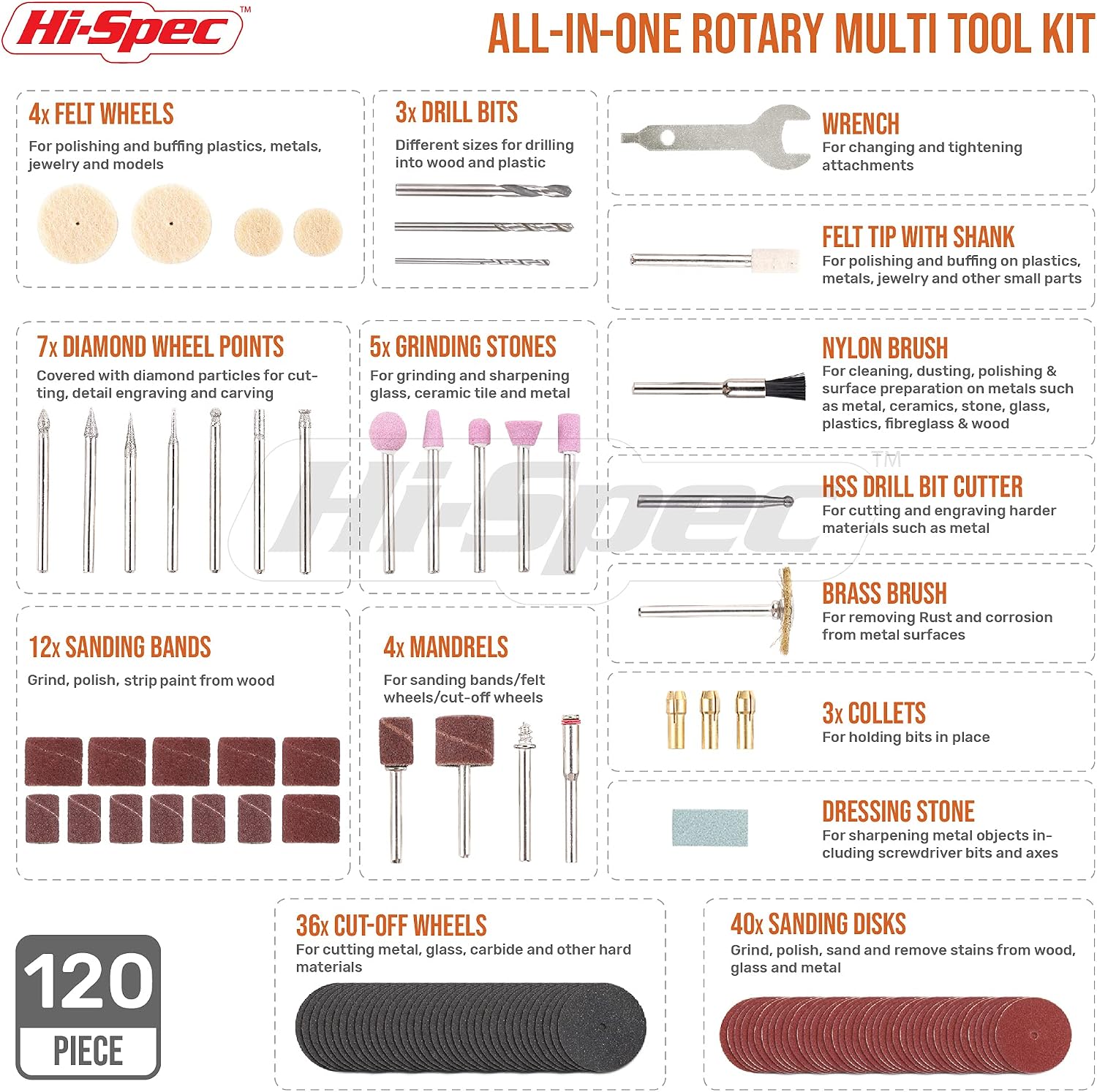Hi-Spec Rotary Tool Kit 170W 1.4A with Dremel Compatible Bit Accessories