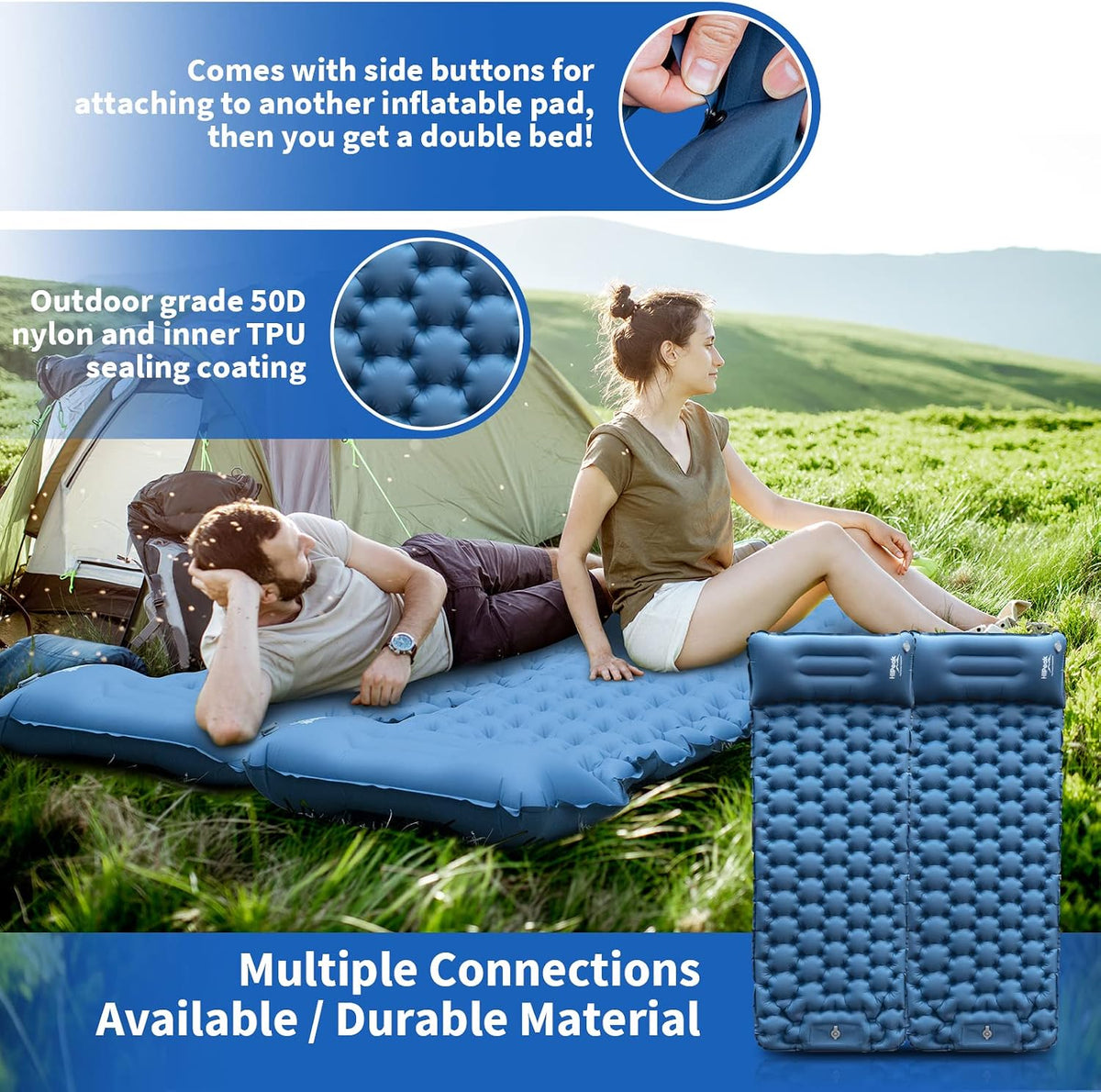 HiiPeak Sleeping Pad for Camping- Ultralight Inflatable Sleeping Mat with Built-in Foot Pump & Pillow, Upgraded Compact Camping Air Mattress for Tent, Backpacking, Hiking