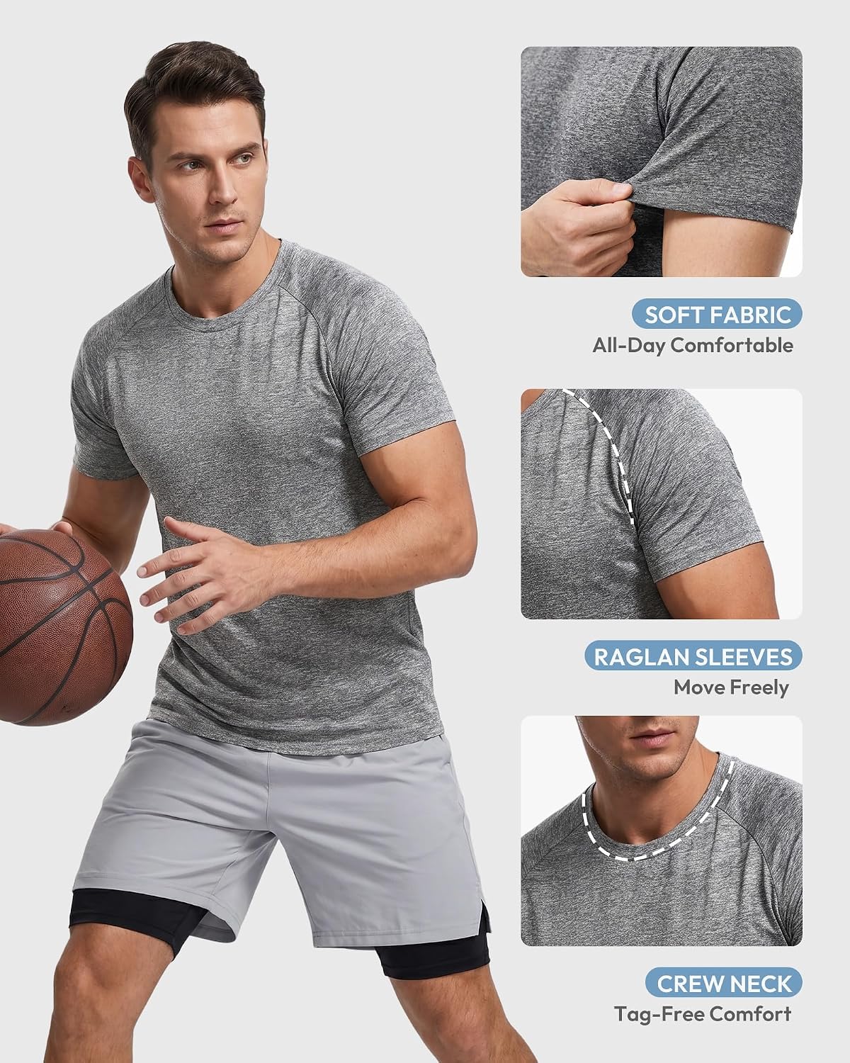Workout Shirts for Men Short Sleeve Quick Dry Gym T Shirt