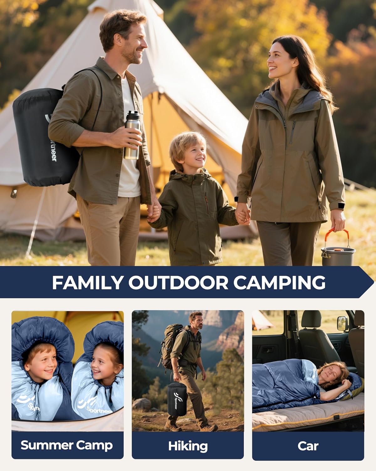 Sportneer Sleeping Bag for Adults Kid Waterproof lightweight Camping Hiking
