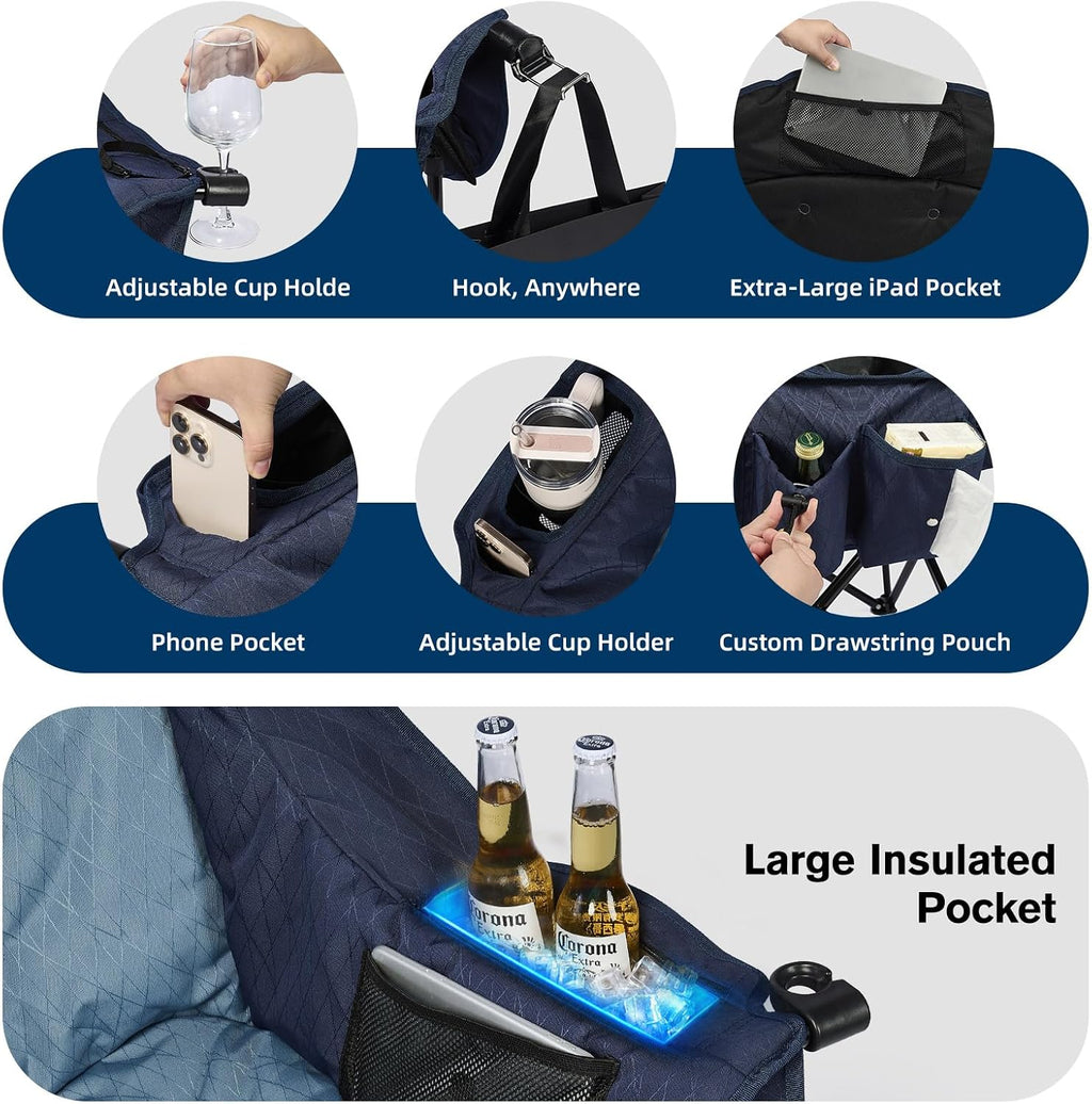 Heated Oversized Camping Chair, Heavy Duty Padded, Thick Headrest, Blue