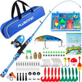 PLUSINNO Kids Fishing Pole with Spincast Reel Telescopic Fishing Rod Combo Full Kits for Boys, Girls, and Adults