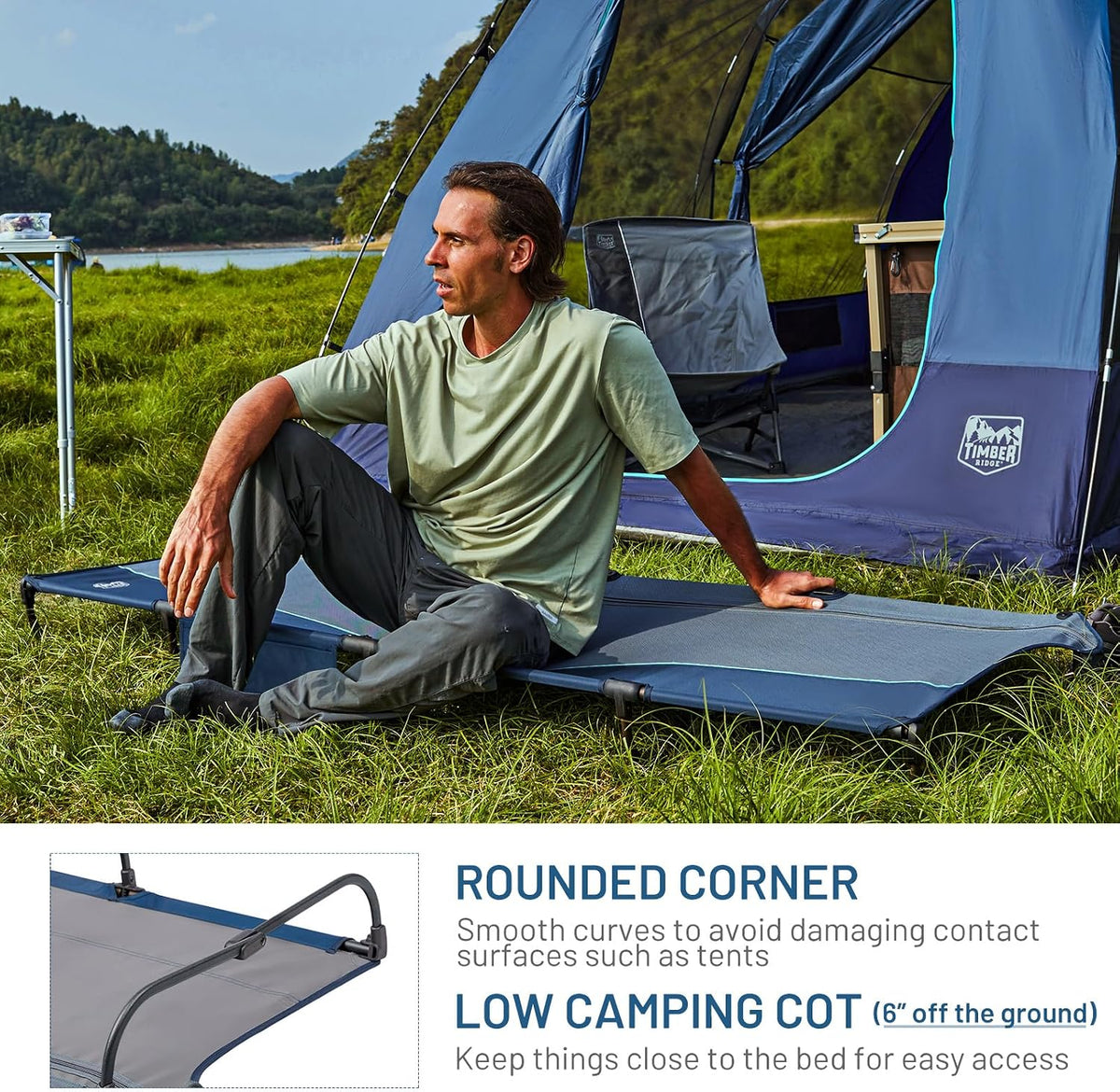 TIMBER RIDGE 20-Second Quick Set-Up Camping Cot, Aluminum Folding Cot