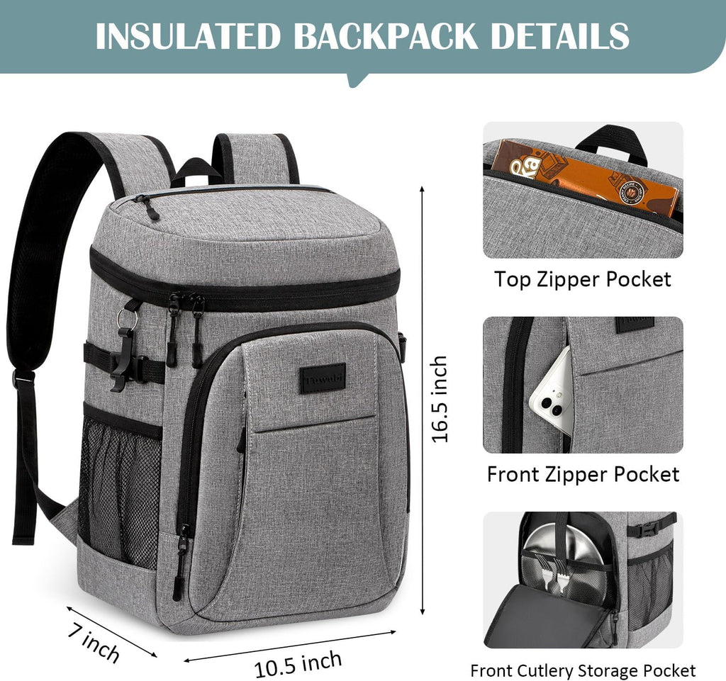 Tuwubi Cooler Backpack 35/42 Cans, Backpack Coolers Insulated Leak Proof for Men Women, Waterproof Soft Sided Lunch Camping Beach Travel Ice Chest Backpack Cooler Bag