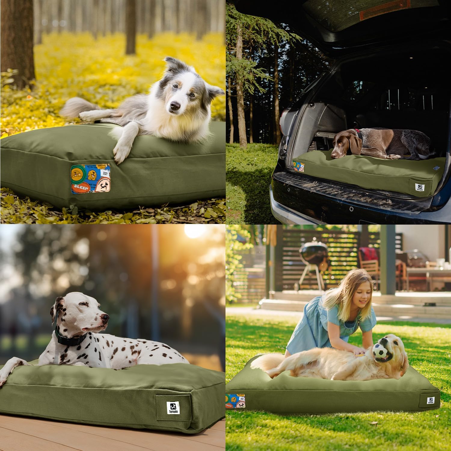 Sytopia 36 Inch Canvas Outdoor Dog Bed for Large Dogs, Durable Dog Bed with Waterproof Machine Washable Removable Cover, Indoor Patio Pet Pad for Crate, Green