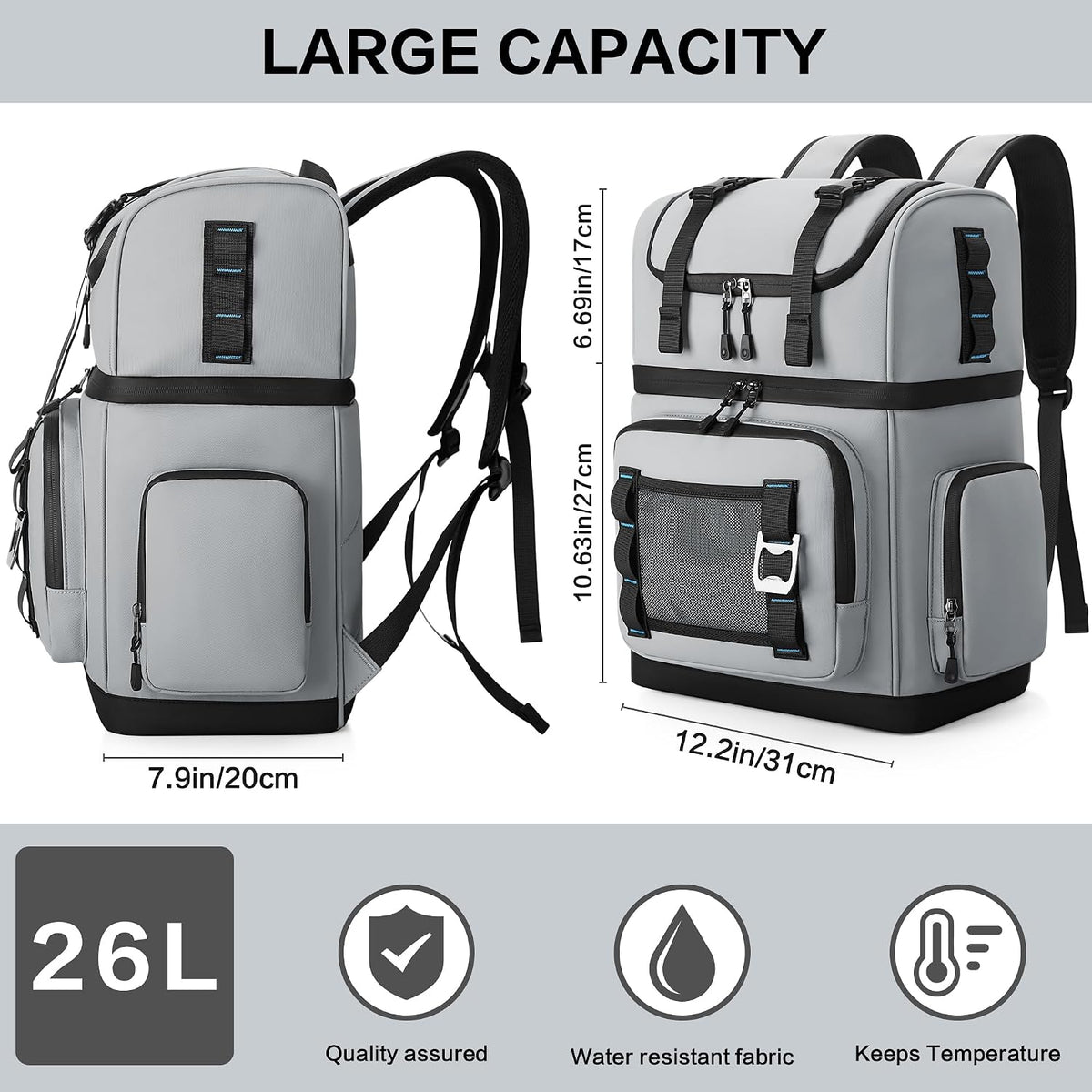 Large 44 Can Dual Compartment Insulated Waterproof Cooler Backpack