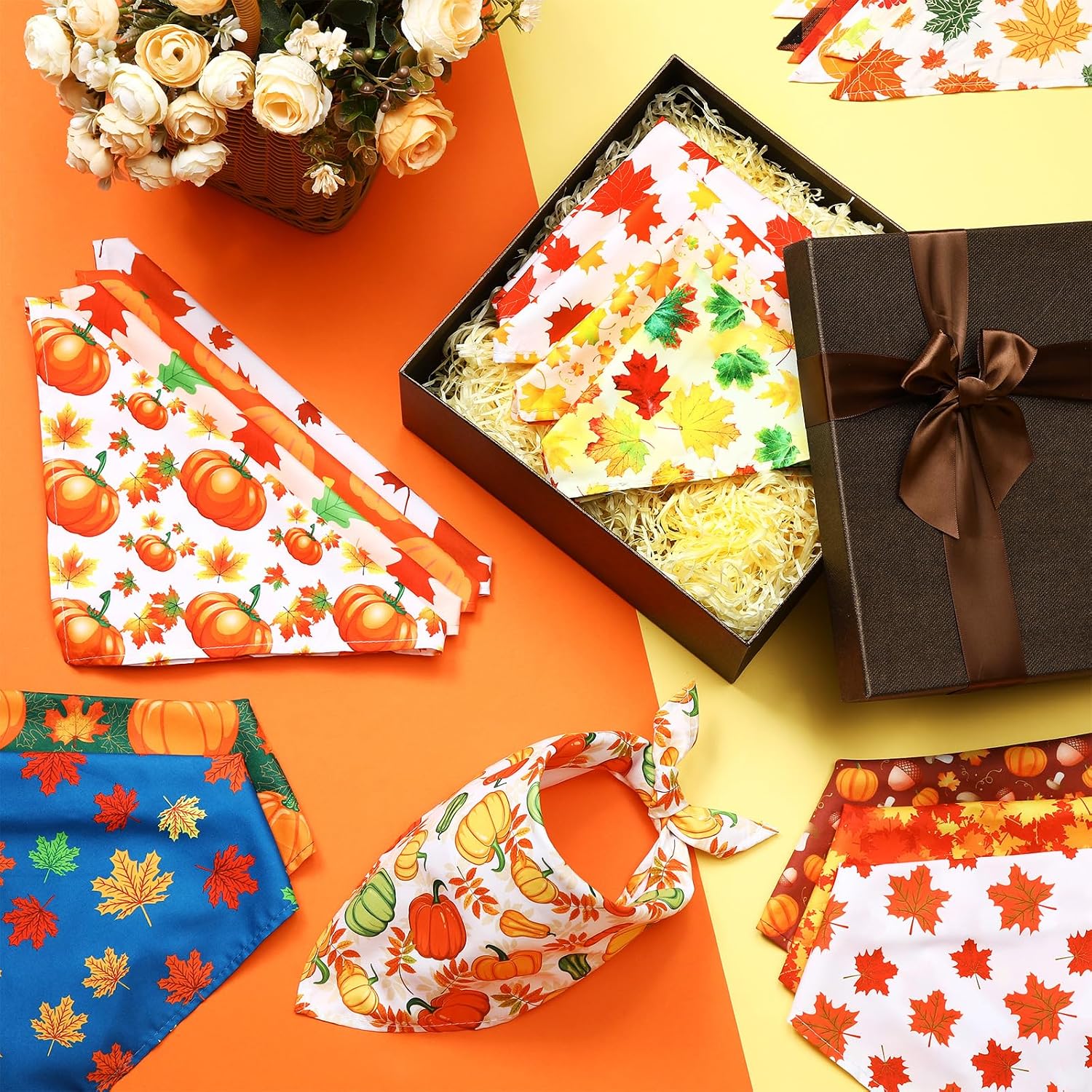 Sweetude 200 Pcs Fall Dog Bandanas Bulk Triangle Scarves, Pumpkin