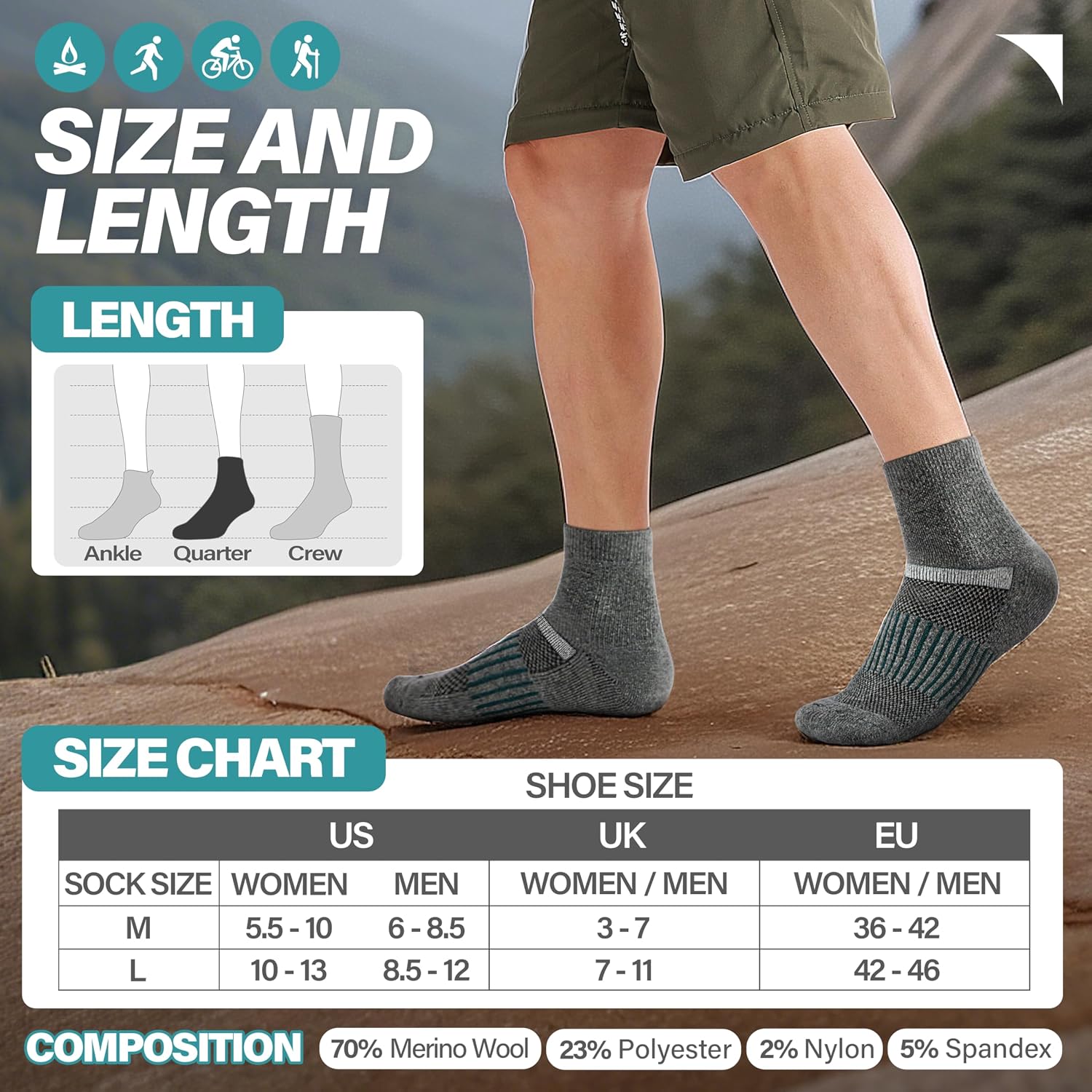 Anlisim Merino Wool Ankle Running Hiking Socks for Women and Men