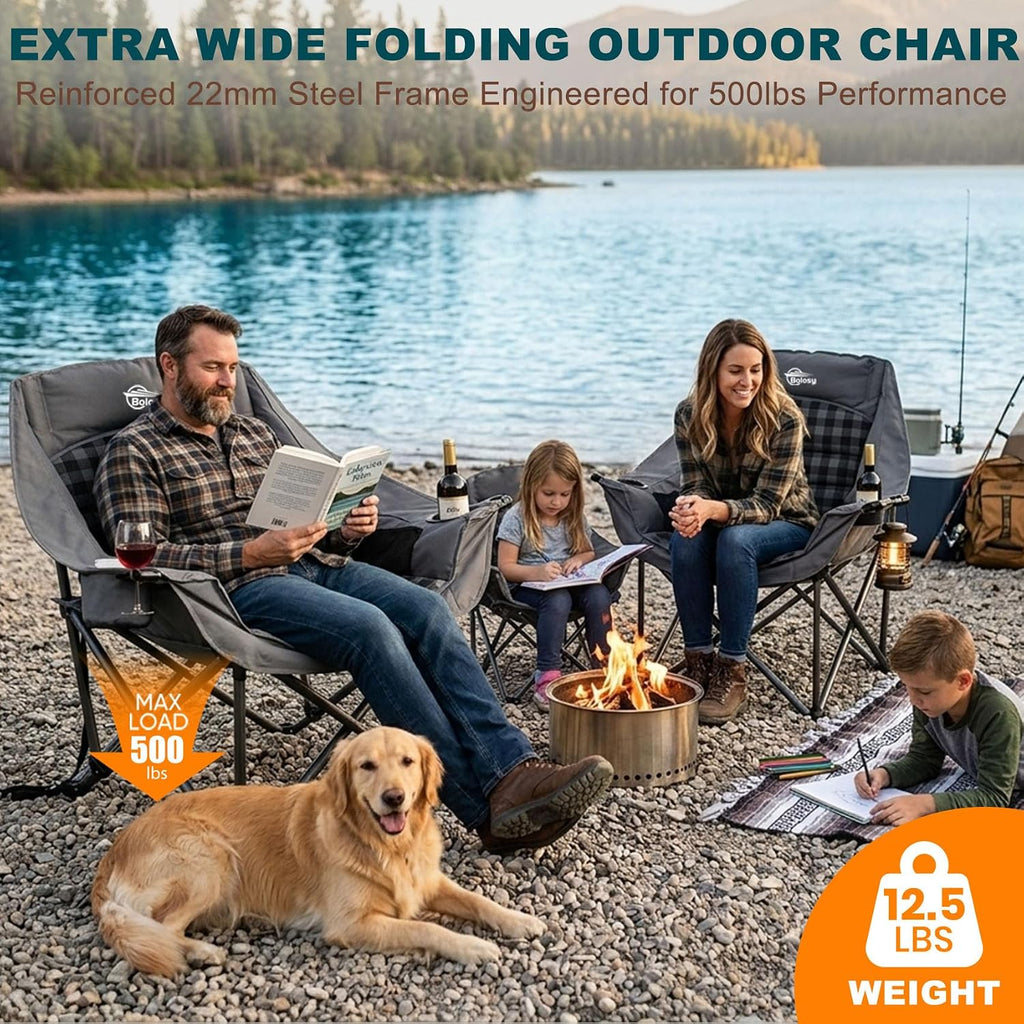 2 Pack Oversized Camping Chairs for Adults Heavy Duty Padded Lawn Chair