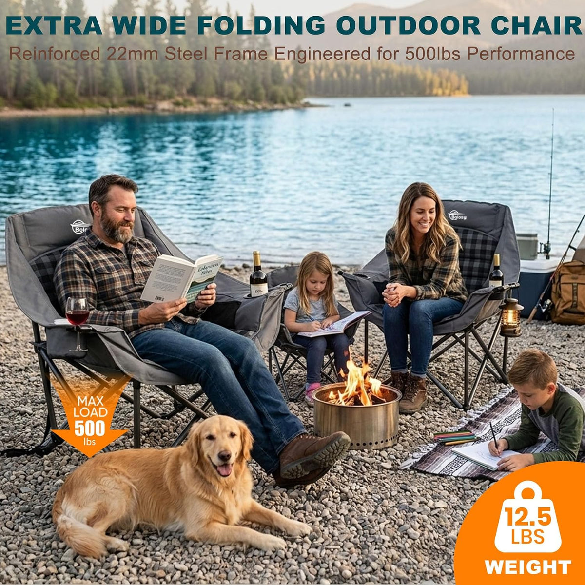 2 Pack Oversized Camping Chairs for Adults Heavy Duty Padded Lawn Chair