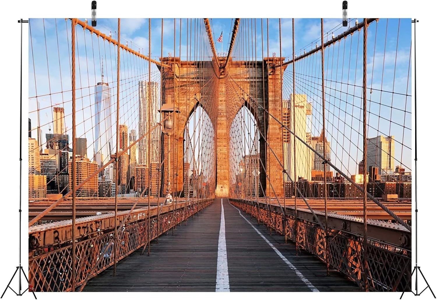 BELECO 7x5ft Fabric Brooklyn Bridge Backdrop New York Iconic Building City Backdrop American Travel Landmark Photo Wedding Photography Background Kids Adults Lovers Portrait Shoot Studio Video Props
