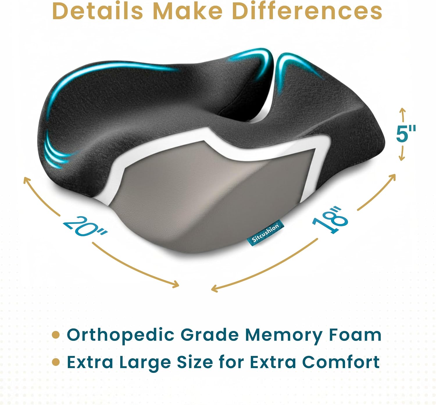 Ergo Office Chair Cushion for Back Pain, Sciatica, Tailbone Pain Relief