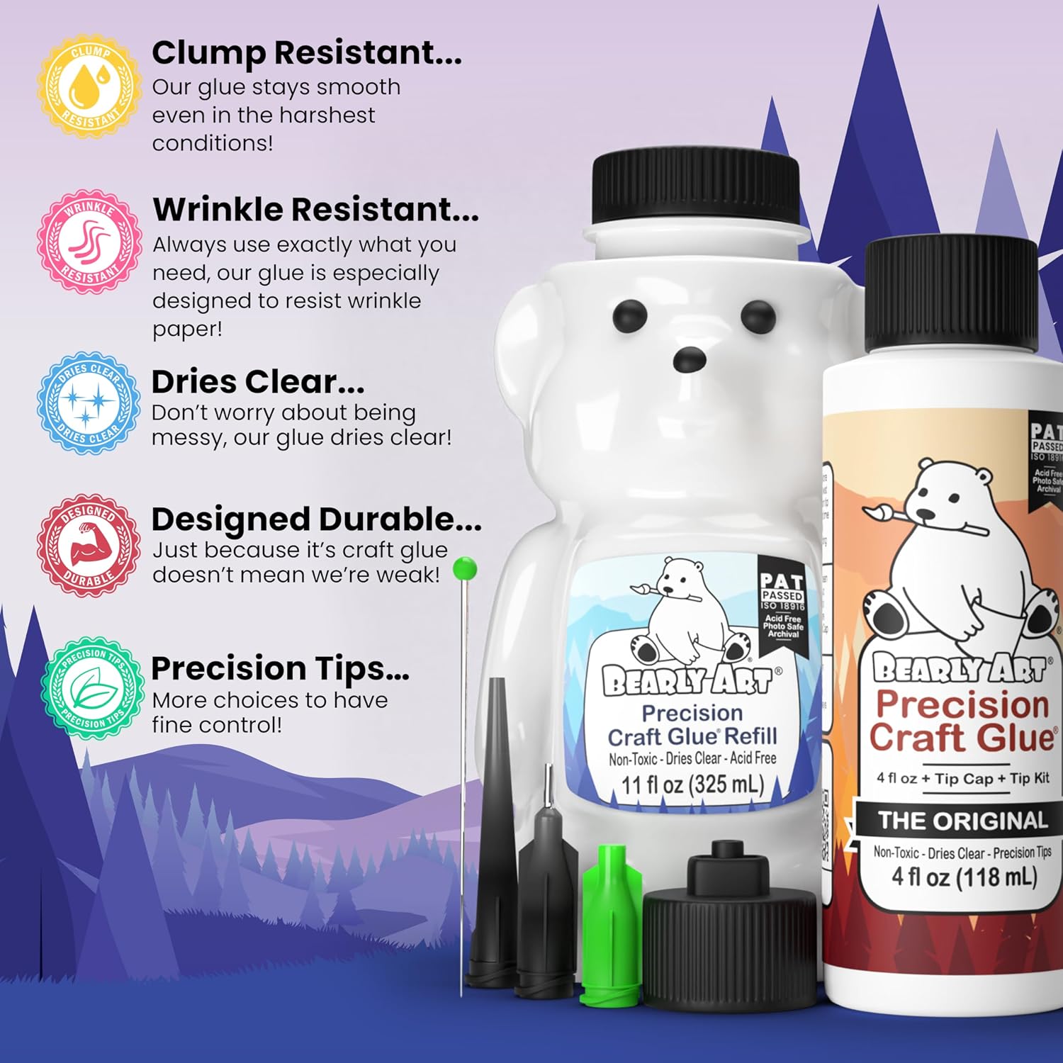 Bearly Art Precision Craft Glue Bundle - 4 fl oz Original & 11 fl oz Refill