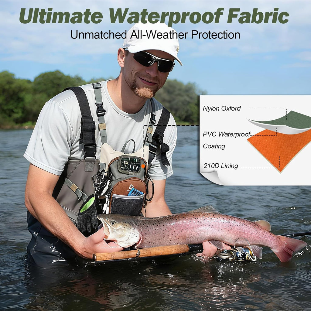 Fly Fishing Chest Pack,Outdoor Waterproof fishing Tackle Chest Bag with Multiple Compartments, Small Wade fishing,Can accommodate multiple fishing equipment/flying boxes