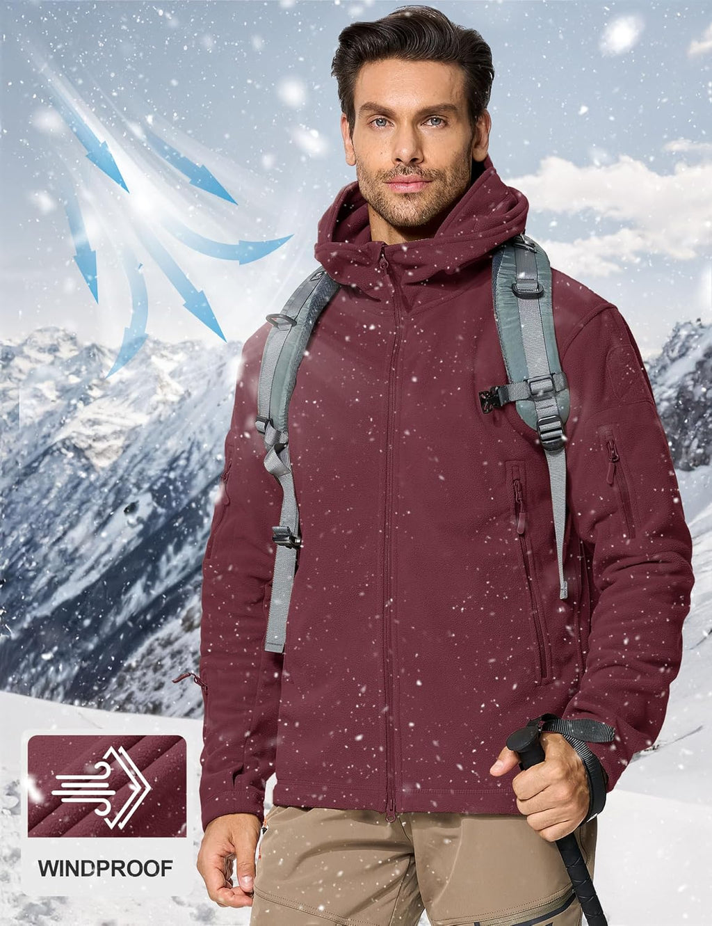 CRYSULLY Men's Military Tactical Sport Warm Fleece Hooded Outdoor Adventure Jacket Coats
