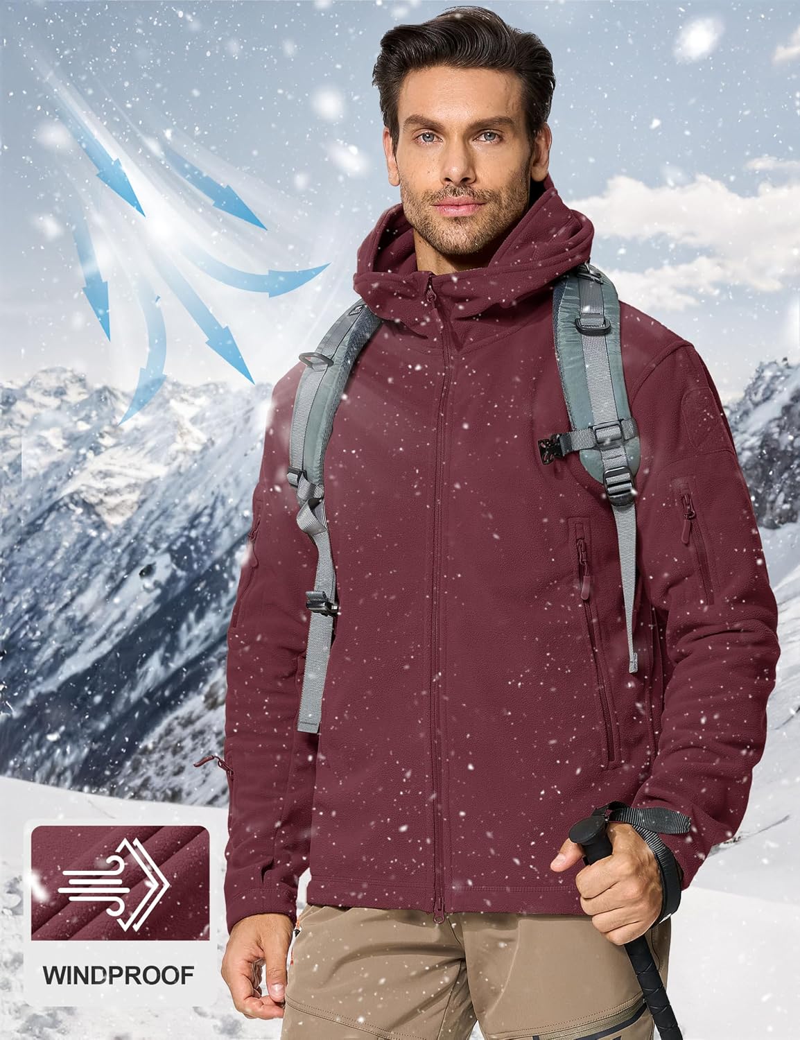 CRYSULLY Men's Military Tactical Sport Warm Fleece Hooded Outdoor Adventure Jacket Coats