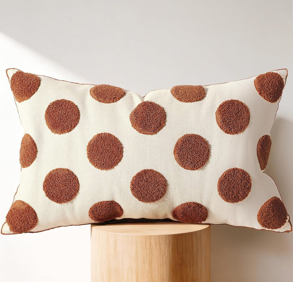 Fall Embroidered Throw Pillow Cover 18x18 Inch, Brown Polka Dot