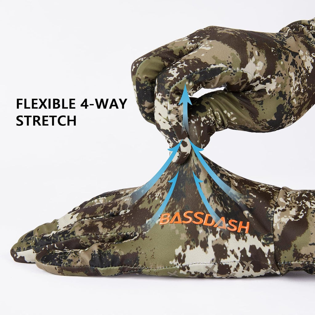 BASSDASH Men’s Camo Hunting Gloves UPF 50+ Lightweight Touchscreen Gloves for Warm Weather Fishing Hiking Outdoor Activities