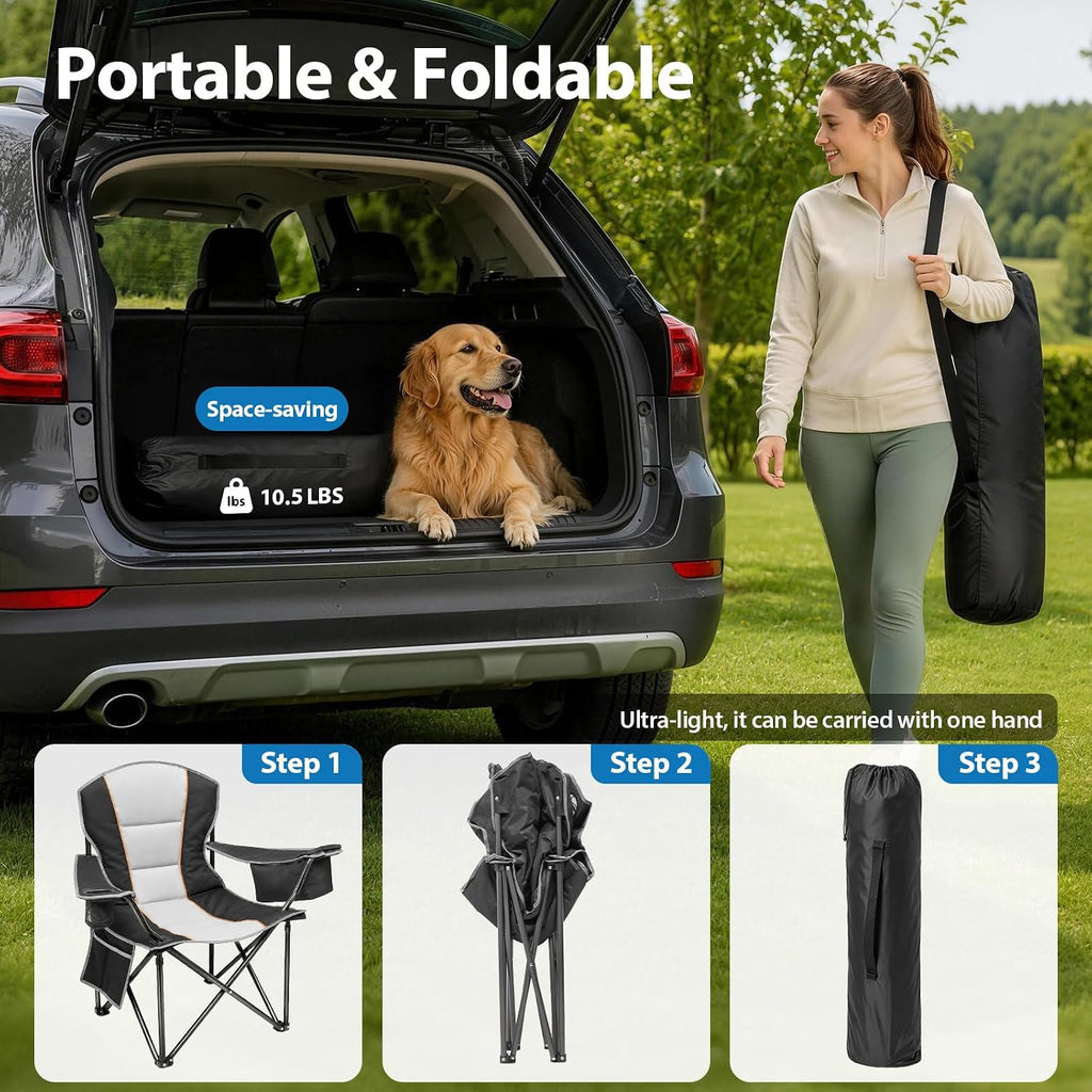 ZENPETIO Camping Chair Portable 500LBS Oversized Folding Chairs for Outside