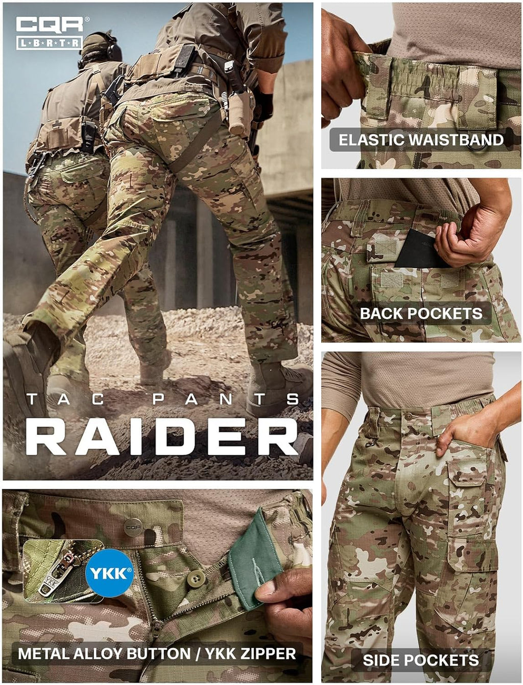 CQR Men's Tactical Pants, Water Resistant Ripstop Cargo Pants, Lightweight EDC Work Hiking Pants, Outdoor Apparel