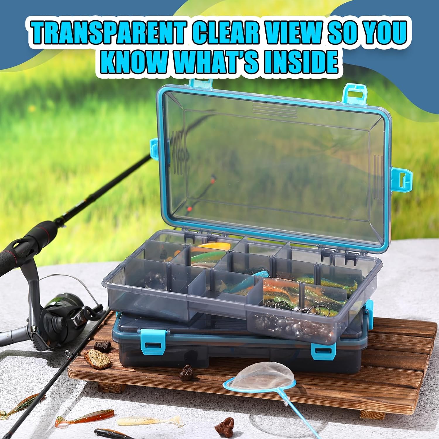 Wonderjune 6 Pack Fishing Tackle Box Waterproof 3600 Tackle Tray, Blue