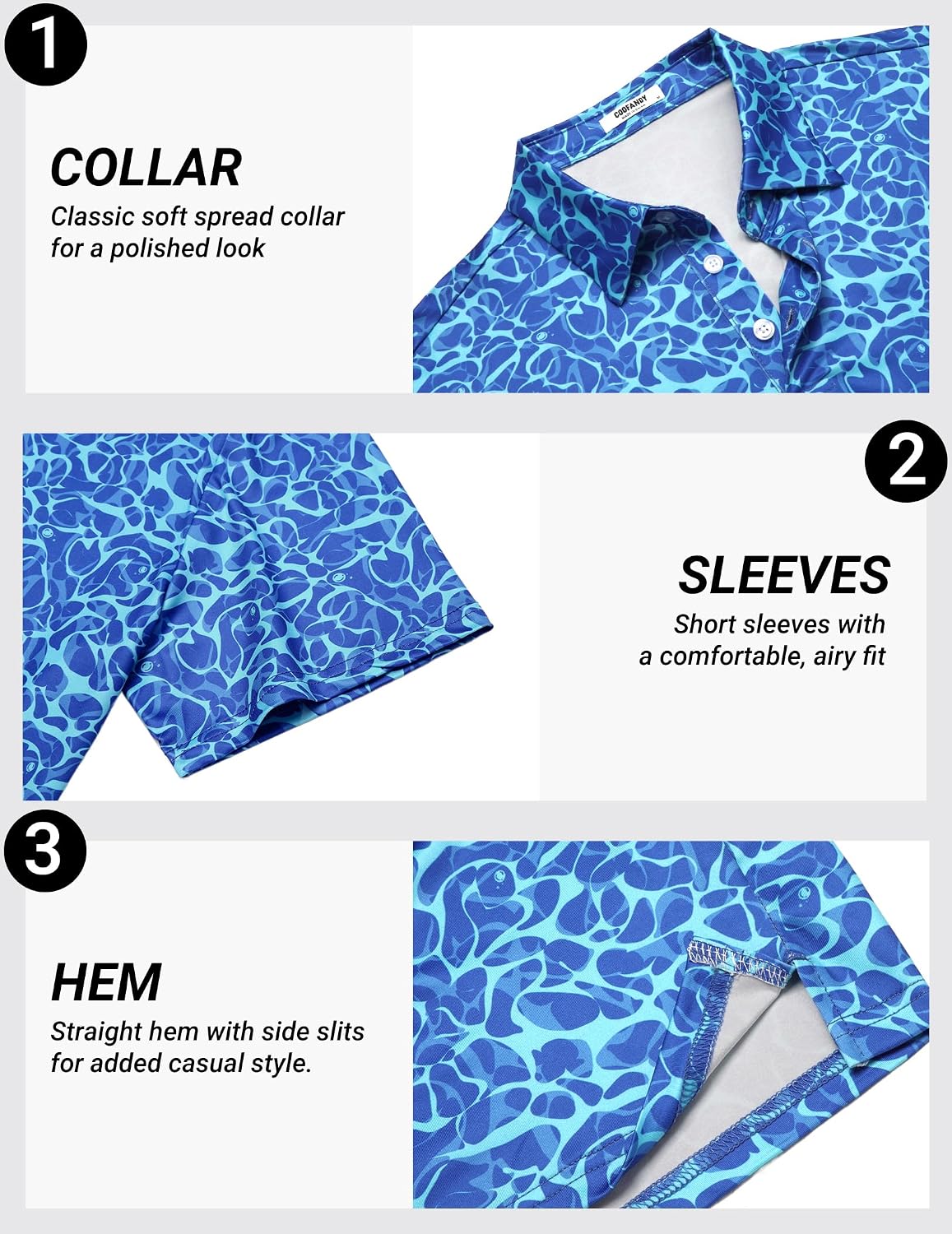 COOFANDY Mens Golf Polo Shirts Short Sleeve Quick Dry Casual Collared Shirt