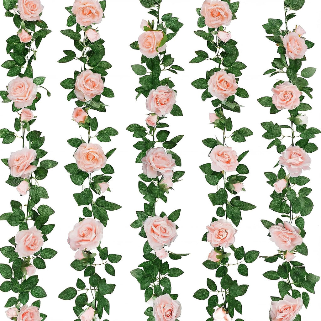 ZIFTY 5Pcs 34FT Flower Garland White Artificial Rose Vine Wedding Decor